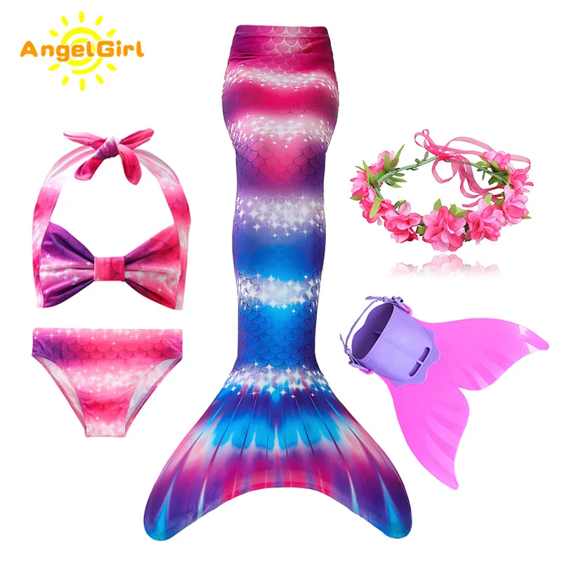 Новинка платье принцессы с хвостом Русалочки для плавания AngelGirl моноластами