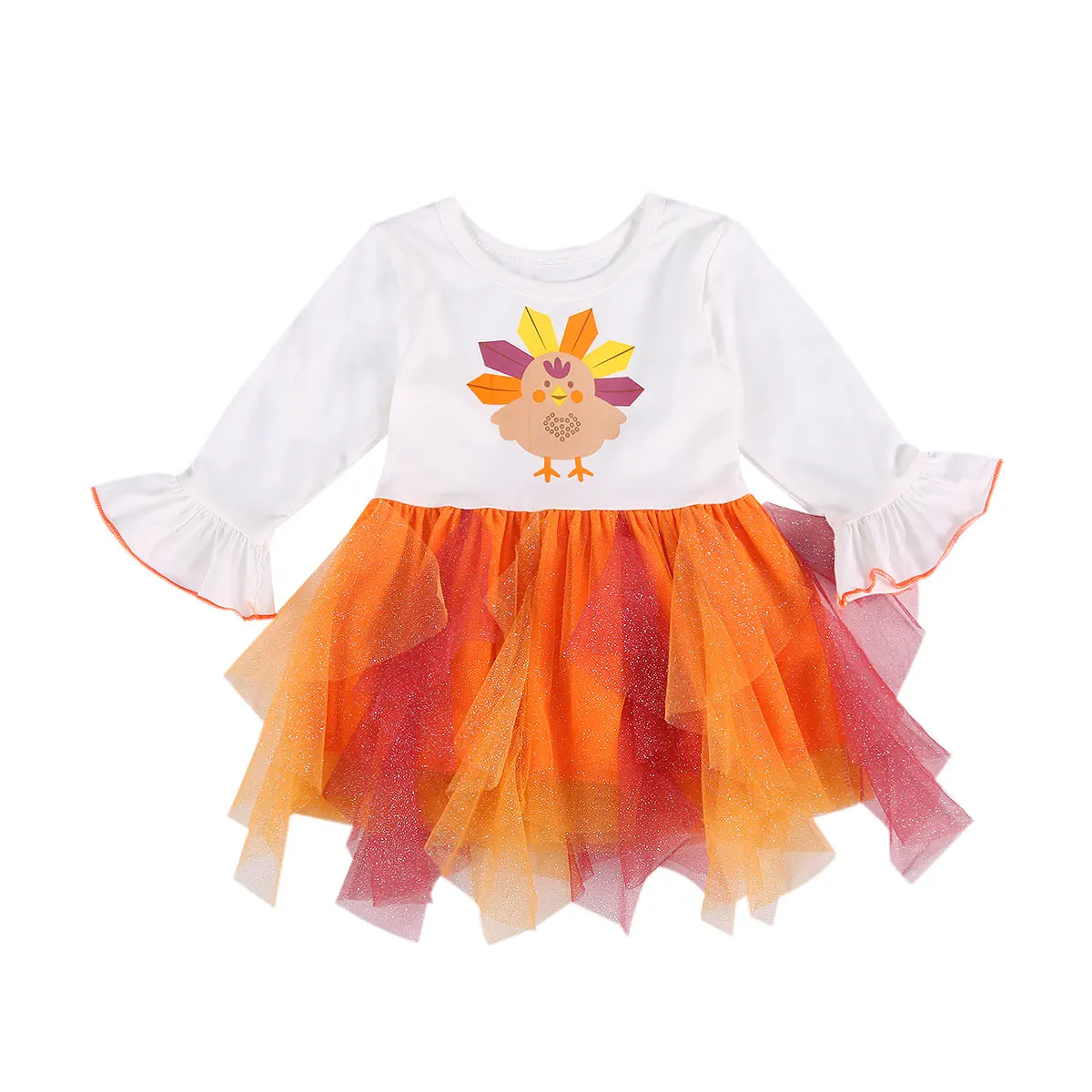 2020 1-6Y Toddler Baby Girls Turkey Dress Thanksgiving Long Fare Sleeve Striped Tulle Tutu Princess Party | Детская одежда и обувь
