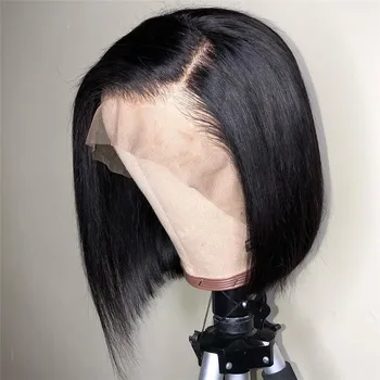 

Straight Human Hair Lace Wigs with Baby Hair Short Bob Wig 5*5 PU Silk Base Wig Natural Hairline Bleached Knots Side Part