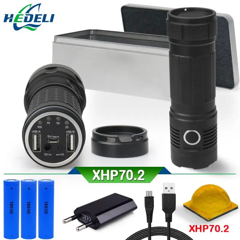 

CREE XLamp xhp70.2 most powerful flashlight usb led torch xhp70 xhp50 18650 Rechargeable battery spotlight hunting 8000 lumens