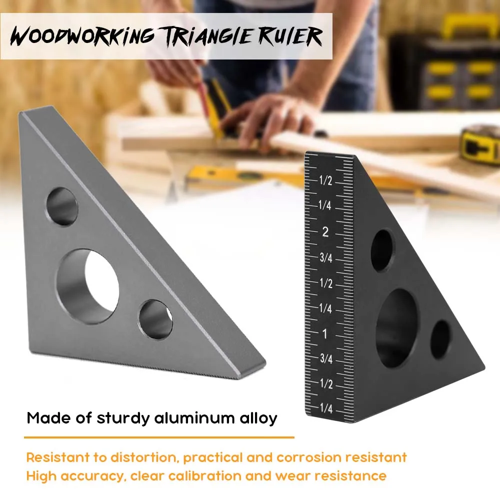 

Mini Aluminum Alloy 45 Degree 90 Degree Right Angle Gauge Inch Metric Angle Meter Triangle Ruler Woodworking Measurement Tool