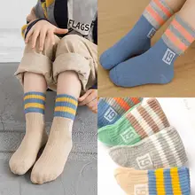 Kuulee/5 пар осенних детских носков в полоску с цифрами; повседневные хлопковые носки до середины икры; дышащие хлопковые носки с героями мультфильмов