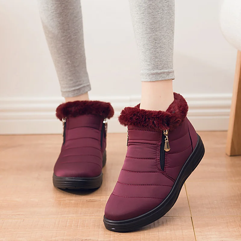 New Ankle Boots For Women Winter Boots Waterproof Boots Female Winter Shoes Women Boots Red Plush Snow Boots Fashion Zipper