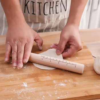 

NEW With scale Solid wood rolling stick Cake pie noodles rolling Pins Wooden Decoration Dough Roller Baking kitchen tools