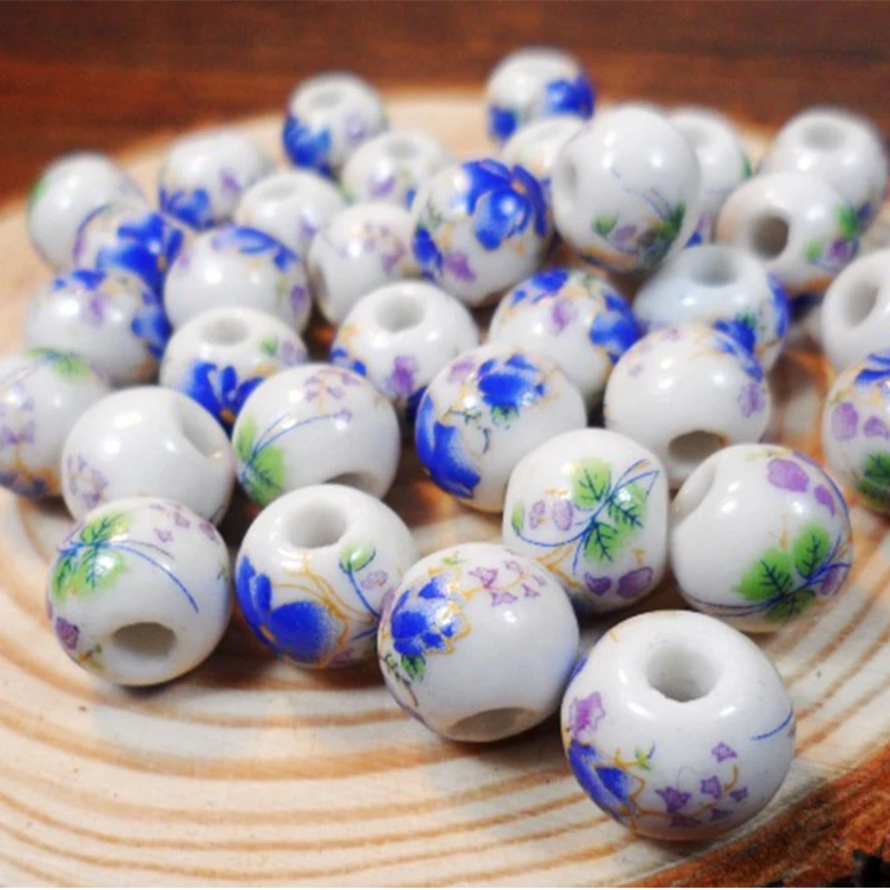 50 Stücke 10mm Jingdezhen Großes Loch Keramik Perlen Blume Porzellan Perlen Handgemacht Für Armband Machen DIY Schmuck Machen Großhandel – Detail 6