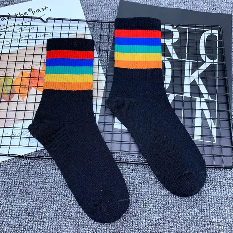 Black Stripe RB Носки до середины икры для взрослых; Разноцветные полосатые носки С Разноцветными полосками; люминесцентный светильник; цвет зеленый, ярко-желтый; SOX - Цвет: Black Stripe RB