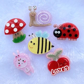 

10Pcs Acrylic Kawaii Animal fruit Flatback Cabochon Scrapbook Hair Bows Clips DIY Embellishments Accessories D60
