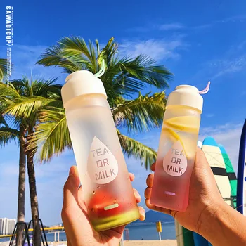 

Creative Simple Gradient Letter Water Cup Frosted High Temperature Glass with Rope 400ml Large Capacity Portable Straight Bottle