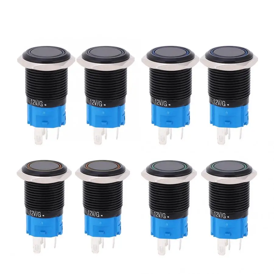 

2PCS 12VDC 16mm Push Button Switch 5 Pin Self-locking IP65 Waterproof Button Switch with Light Round Button Switch