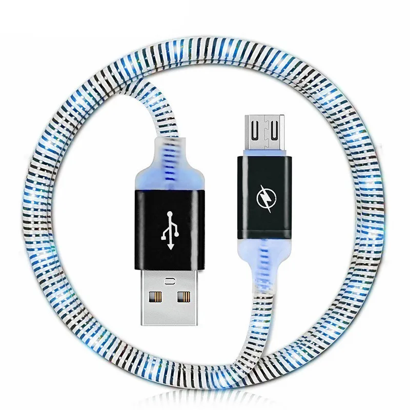 LED Lumines Spiral Cable For iPhone Samsung Xiaomi Type C Fast Charge USB Data Cable Micro USB Charging Cable Mobile Phone Cable