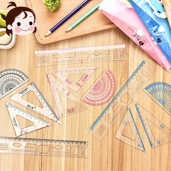 

4Pcs=1 Pack students drawing school supplies Set square triangle ruler plastic protractor/four sets measure tool