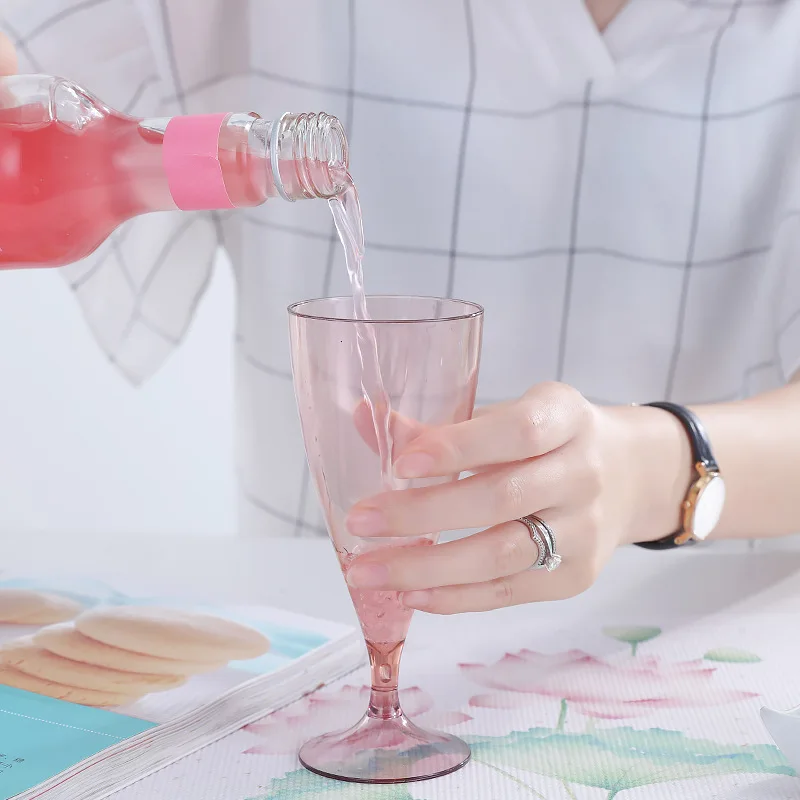 5pcs Disposable Plastic Red Wine Glass Portable Champagne Cocktail Glass With Storage Bottle Party Wedding Drinkware