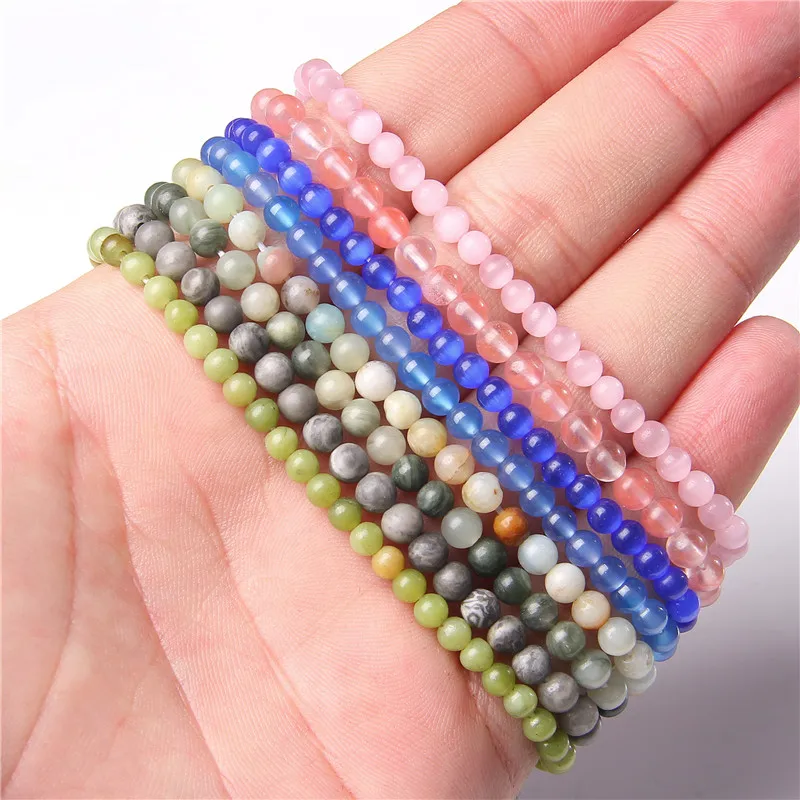 41 Kinds Natural 4mm Fluorite Beads Bracelets Women Handmade Elastic Bangle Men Grade A Sodalite Stone Pulsera Polished Jewelry