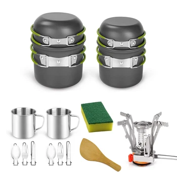

16pcs Camping Cookware Set Lightweight Pan Mini Stove Cup Fork Cutter Spoon Kits for Outdoor Camping Equipment Tableware