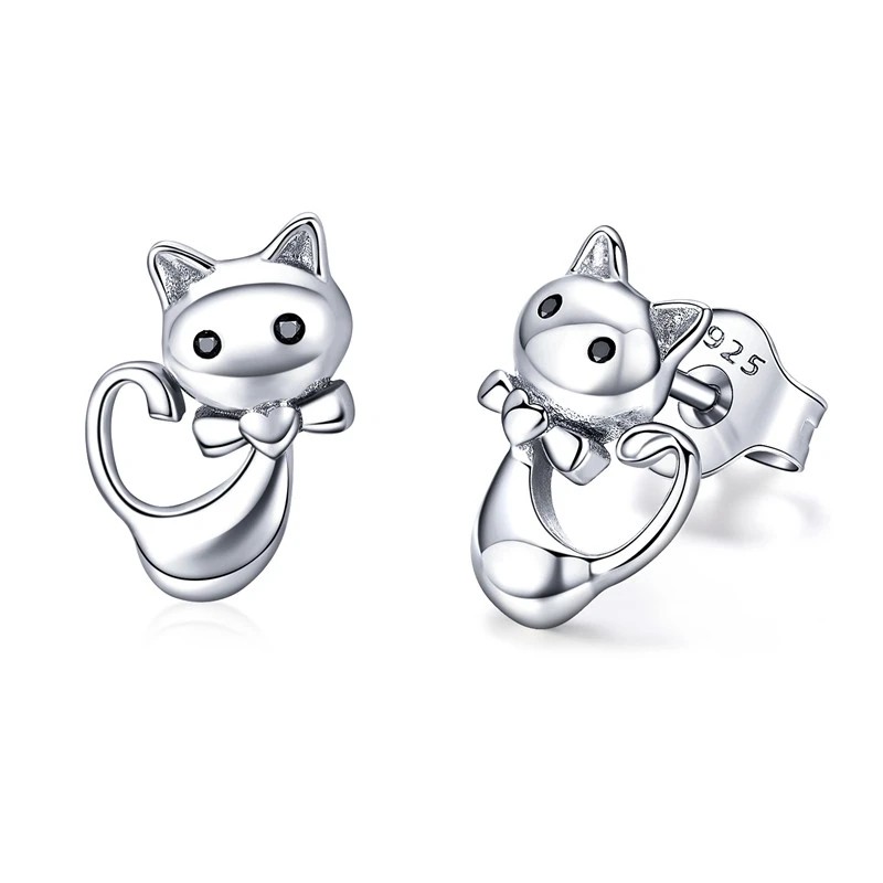 Серьги BISAER Cat, 925 пробы, серебряные серьги-гвоздики с животными для женщин, модные ювелирные изделия для девочек, подарок для детей, Brincos HSE450 - Окраска металла: HSE450