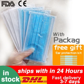 

500/200/100/50Pcs Single package thick 3 ply disposable face masks 3 layer Meltblown none-woven filter mouth Adult mask