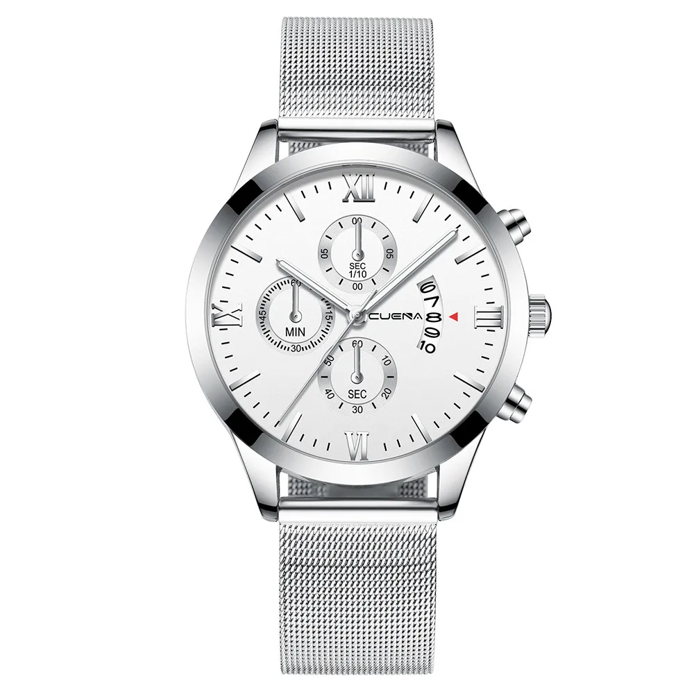 

CUENA Men's Business Steel Belt Watch Three Eyes Calendar Quartz Watch