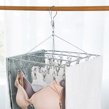 

Stainless Steel Laundry Cloth Rack Household Multi-Function Children's Baby Hanger Multi-Clip Drying Underwear Socks Rack