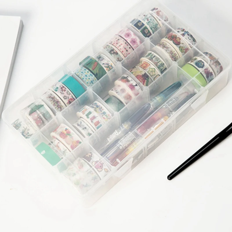 

Simple 15 Grid Desktop Tape Storage Box And Paper Tape Box Transparent Plastic Box Crafts Storage Box Art Supplies