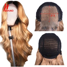 Омбре 4x4 кружева Закрытие человеческих волос парик шнурка для женщин перуанские волосы с неповрежденной кутикулой тела волна парик с волосами младенца естественная линия волос HairUGo