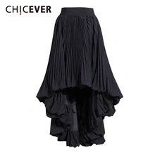CHICEVER повседневные черные юбки с неровным подолом для женщин, высокая талия, элегантная плиссированная юбка для женщин, осень, модная одежда, новинка