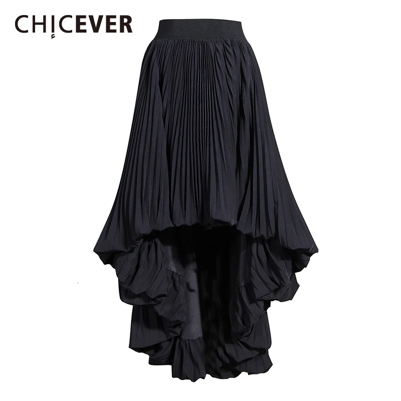 CHICEVER Casual Irregular Hem Black Skirts For Female High Waist Elegant Pleated Skirt Women Autumn 2020 Fashion Clothes New | Женская