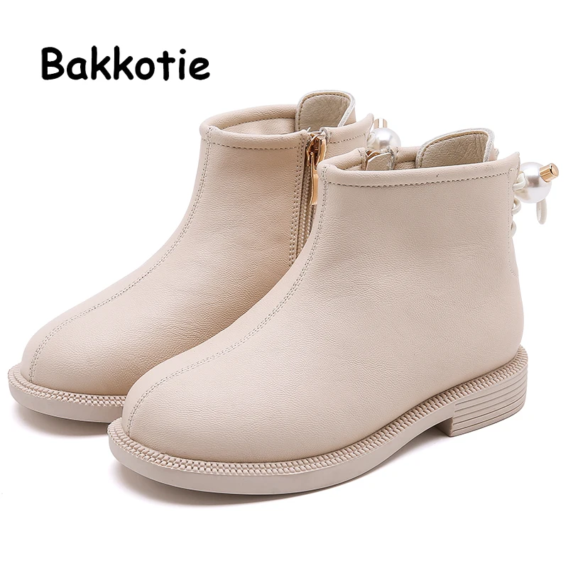 Bakkotie/ г. Зимние Модные Ботинки martin для маленьких девочек новые детские черные Нескользящие короткие ботинки на молнии Детские теплые черные ботильоны на меху