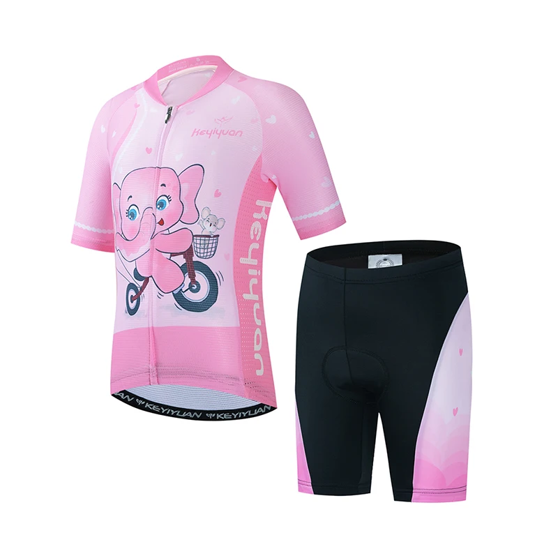 KEYIYUAN Summer Short Sleeve Bicycle Cycle Clothes Set Kids Cycling Jersey Suit Child Outdoor Bike Clothing Roupa Ciclismo