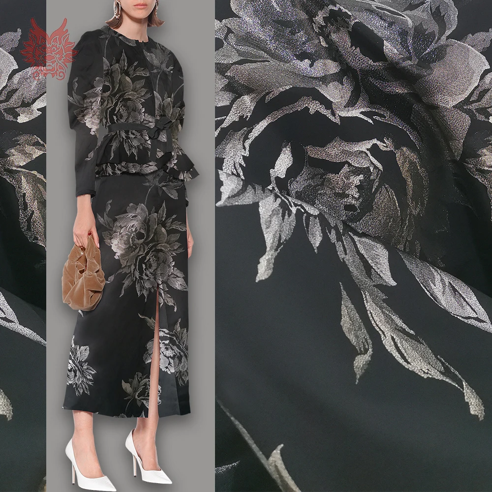 Европейский роскошный принт с розами, серебро, золото, бронзированный полиэстер, металлик, жаккардовая парча ткань для свадебного платья tela de lujo SP5863