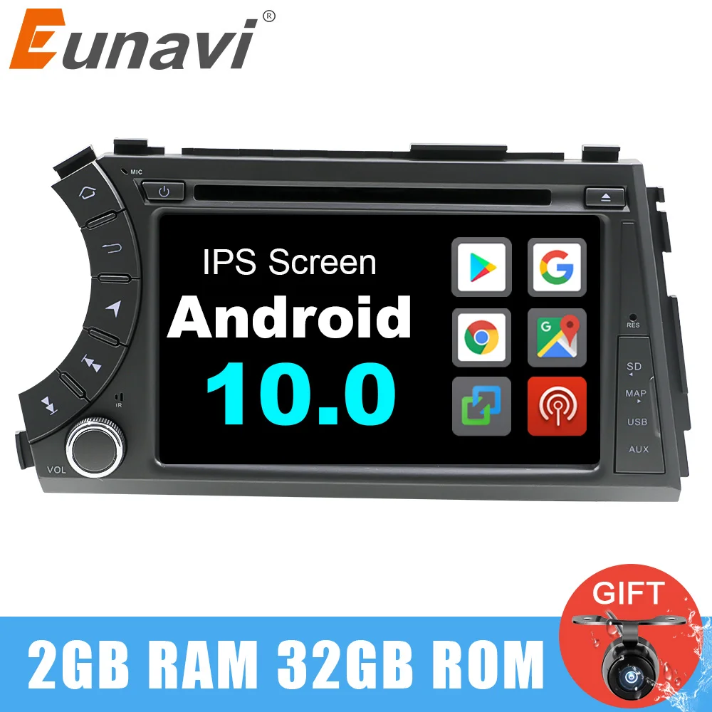 Eunavi 2 din android 10 автомобильный dvd gps для Ssang yong Ssangyong Actyon Kyron Мультимедиа Радио стерео