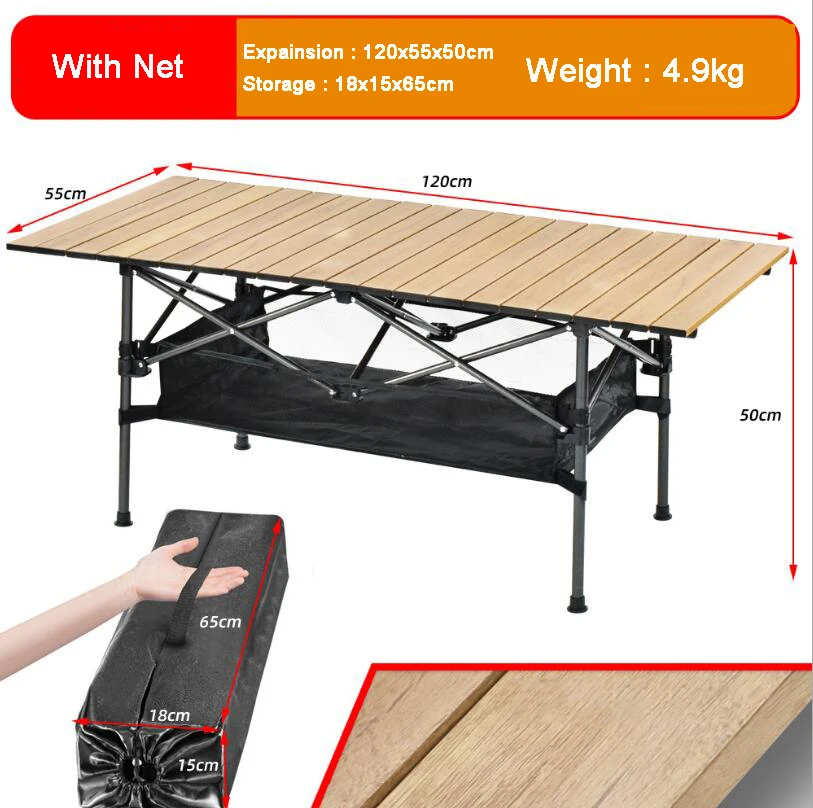 Foldable Table Camping Folding Table BBQ Portable Adjustable Height Wooden Table Outdoor Furniture Lightweight Picnic Hiking Desk