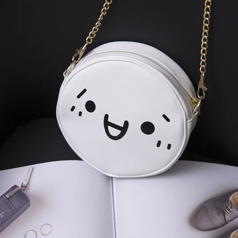 

Fashion New Style WOMEN'S Bag Circle Bag Smiley Expression Cute Mini Pu Small round Bag Korean-style Cartoon Crossbody Bag