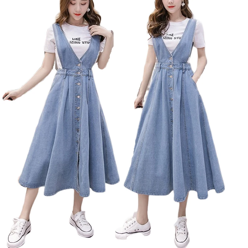 Женское джинсовое платье без рукавов с V-образным вырезом и карманами | Женская