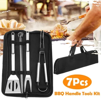 

7 Pcs Stainless Steel Wooden Camping Outdoor Cooking Tools Kit BBQ Utensils BBQ Tools Set Barbecue Grilling Utensil Accessories