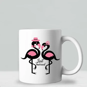 

Romantic Flamingo Just Married mug Newlywed Couple Bride Groom mr mrs Hubby Wifey wedding Honeymoon travel bridal shower gift