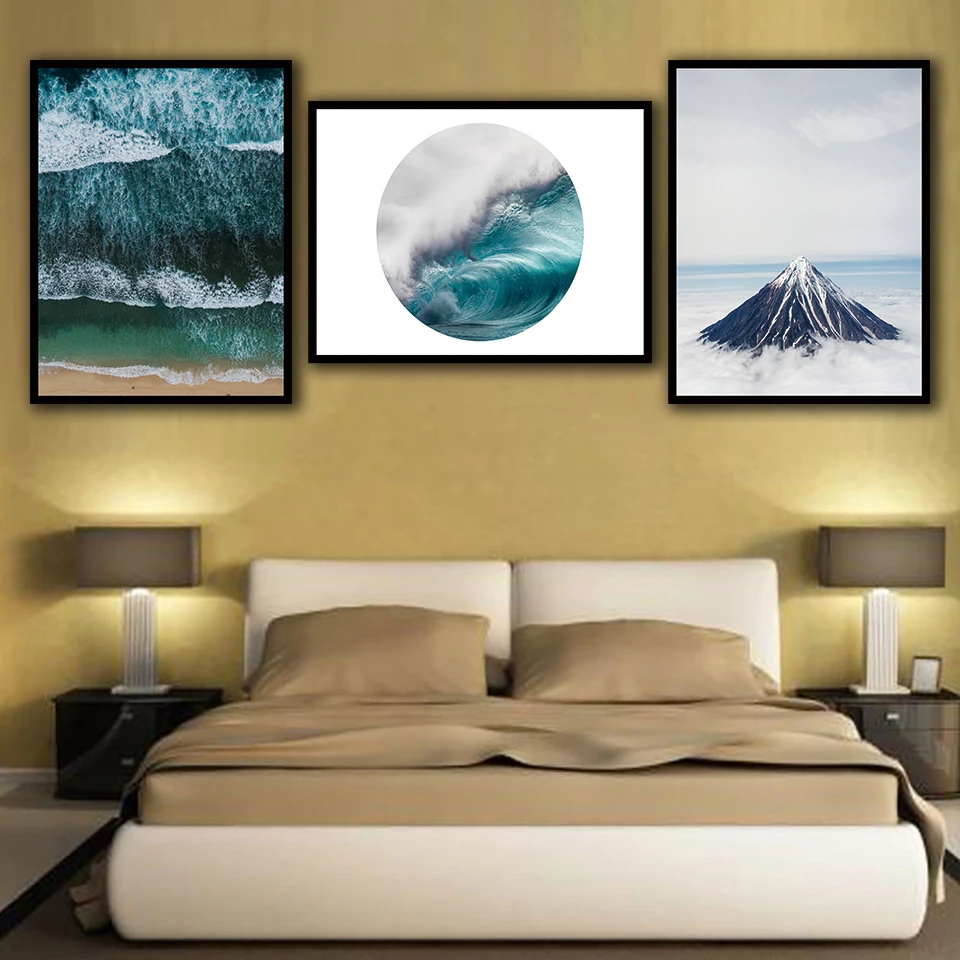 

Abstract sea mountain peak Nordic Style Wall Art Canvas Print Painting Modern Living Room Decor Picture