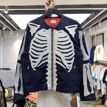 

Full Bone Embroidery KAPITAL Zipper Jacket Men Women 1:1 High Quality Autumn Winter Retro Jacket Rib Cage Zip Sleeve Denim Coat