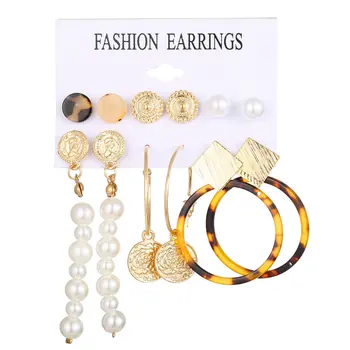 

Acrylic artificial pearl circle tassel Earring Set 6 pieces Earrings women's big Tassel Earrings geometric Earrings