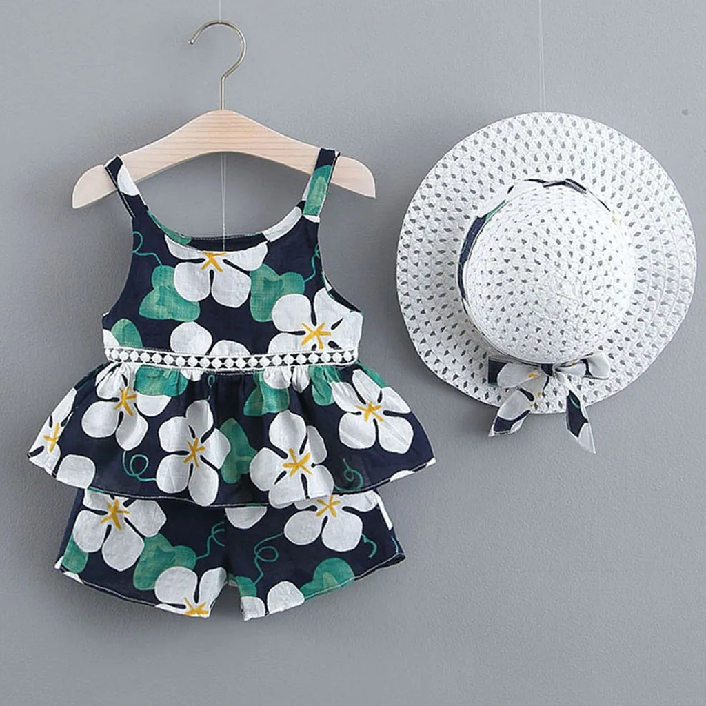 Комплекты Для малышей топы без рукавов с круглым вырезом + шляпа маленьких