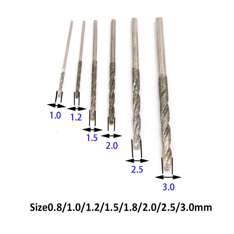 Drill Bit 0.8mm 1mm 1.2mm 1.5mm 1.8mm 2mm 2.5mm 3mm Diamond Coated Tipped Twist Drill Bit for Glass Jewelry Stone Tile