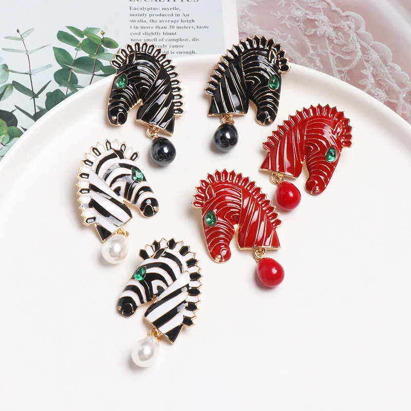 

2019 Statement Animal Trendy Enamel Zebra Earrings for Women Party Fashion Simulated Pearl Earrings Jewelry Vintage Gifts