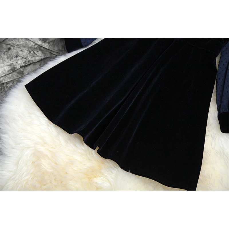 Новое Брендовое модное дизайнерское подиумное осеннее платье для женщин Vestidos с длинным рукавом шифоновое лоскутное винтажное повседневное велюровое платье