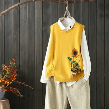 

2020 long sweater vest women loose knitted pullover sleeveless top female casual v neck solid waistcoat gilet chaleco for girls