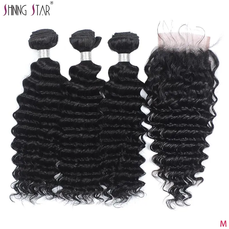 

Brazilian Deep Wave Bundles With Closure Human Hair Weave Extensions Human Hair 3 Bundles With Lace Closure Shining Star Remy