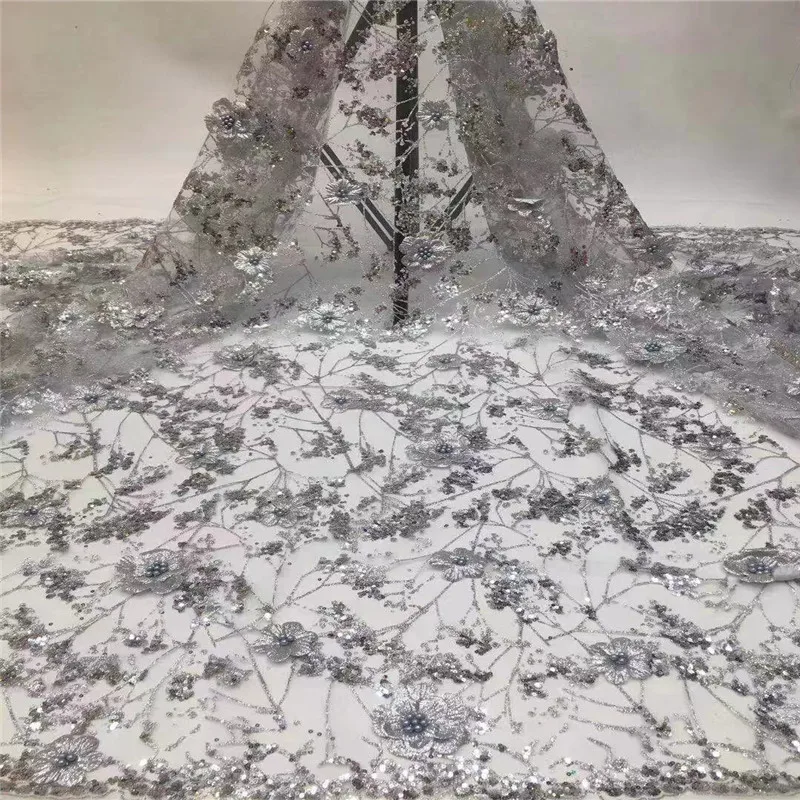 

African Lace Fabric 2019 Embroidered Nigerian Laces Fabric Bridal High Quality French Tulle 3d Lace Fabric for Women Dress