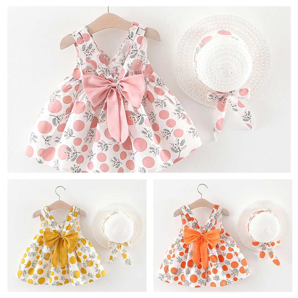 

New Floral Pattern Shoulder Less Dress Summer Sleeveless Girls DressFor Kids Casual Style Female Baby Summer Clothes