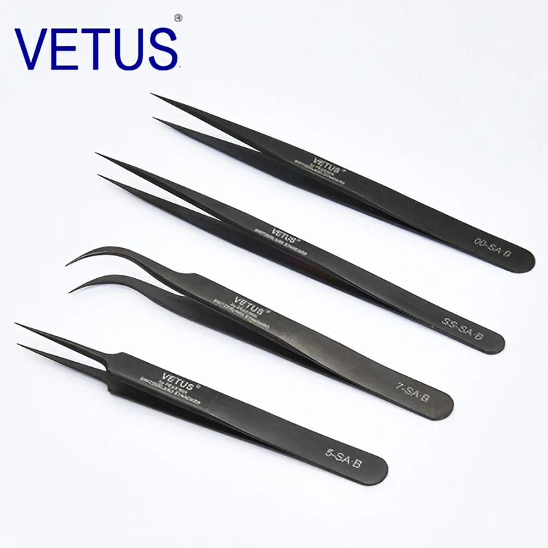 

VETUS Original SA-B 4pcs Set Ultra-fine High-precision Tweezers Acid-proof non-magnetic Pincers Pliers Beauty Manicure Tools