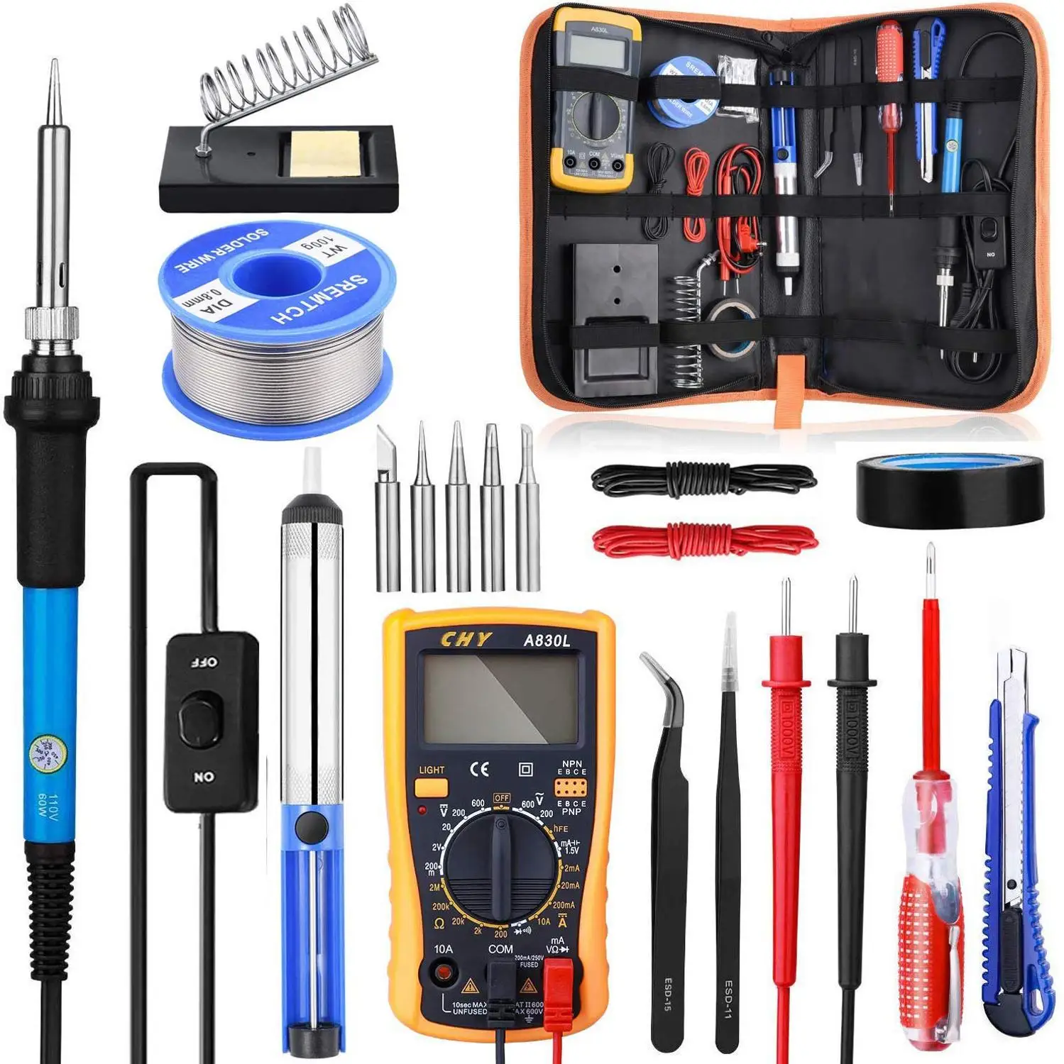 Soldering Iron Kit with ON/OFF Switch, Rarlight 60W 110V Adjustable Temperature Welding Tool Soldering Iron