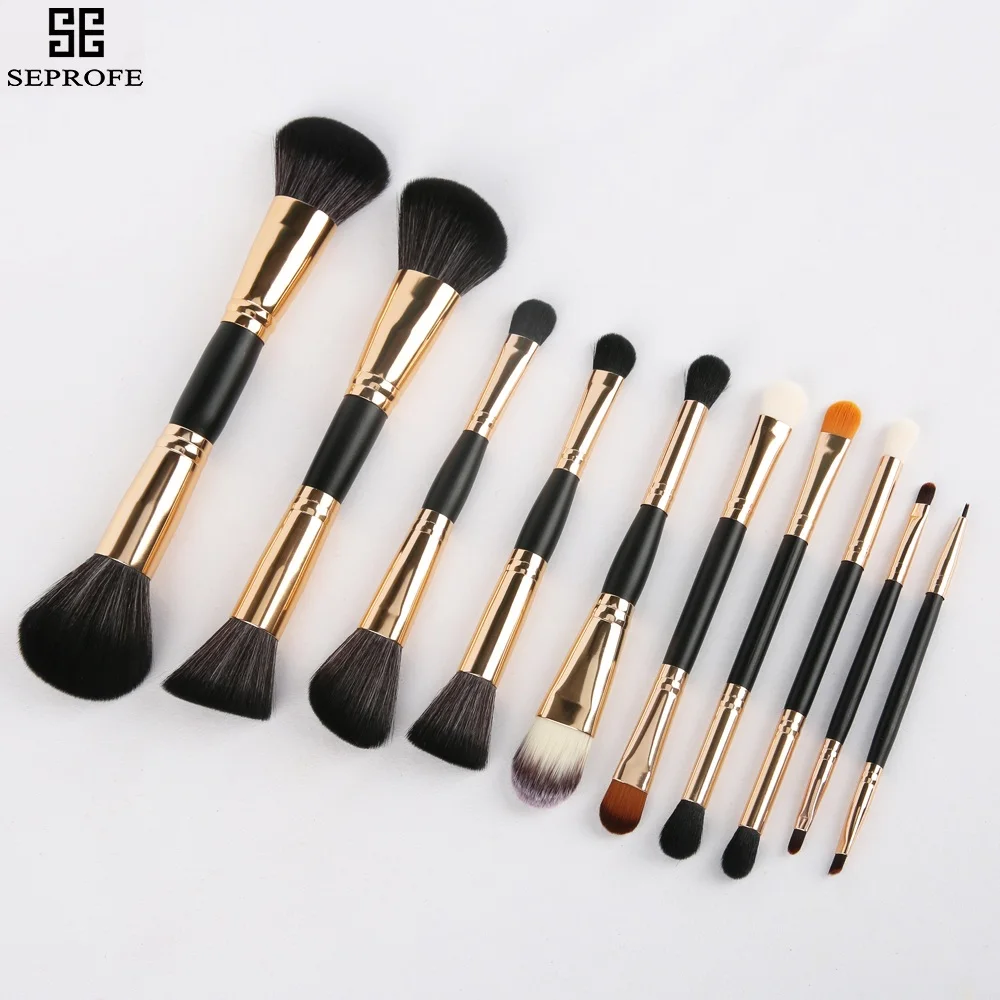 

Seprofe 10 pcs Makeup Brushes Set Double-End Blending Eye Face Make up Beauty Cosmetic Tool Eyeshadow Blush Powder Lip Brush Kit