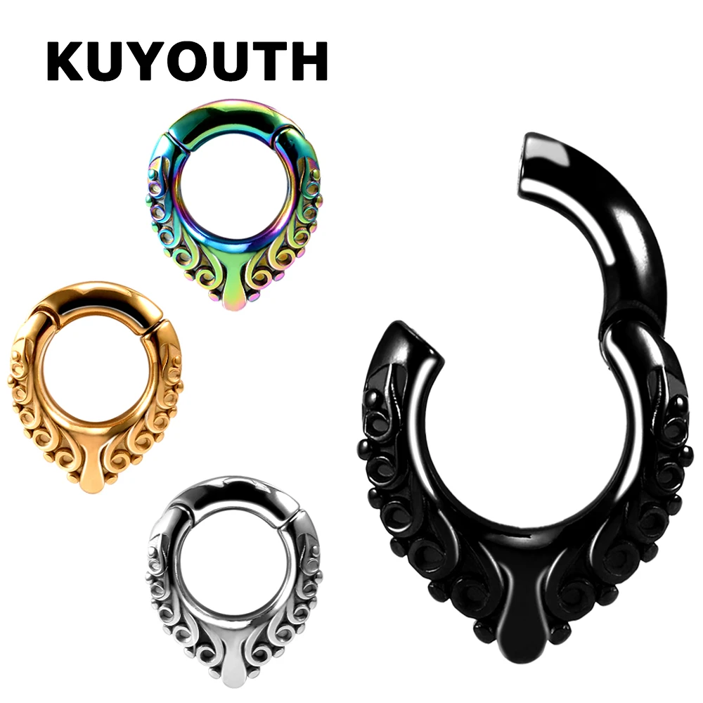 KUYOUTH Stilvolle Edelstahl-Ohrgewichte mit Wassertropfen-Blumenmuster, magnetisch, für Körperpiercing, Schmuck, Ohrringe, 2 Stück
